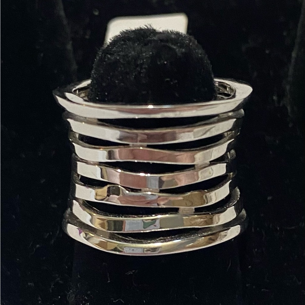NIB Palm Beach Jewelry SS .925 Hammered Polished Sterling Ring 3/4” Long Sz 9